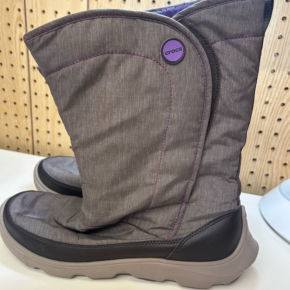 CROCS Duet Busy Day Brown and Purple Winter Boots - Picture 2 of 8